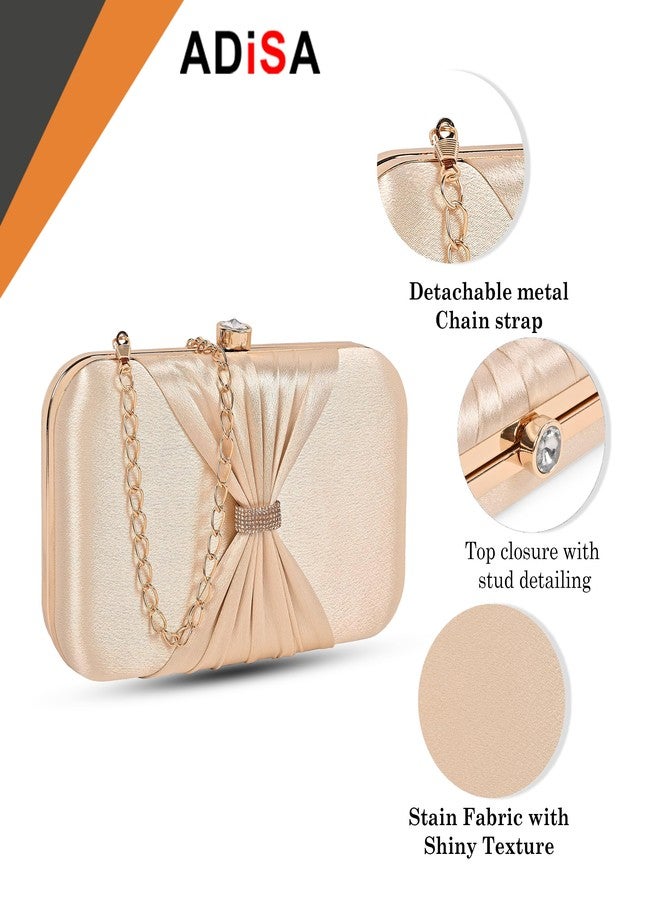 ADISA bow formal party clutch with gold chain for women and girls (CL102-GOL) - Image 3